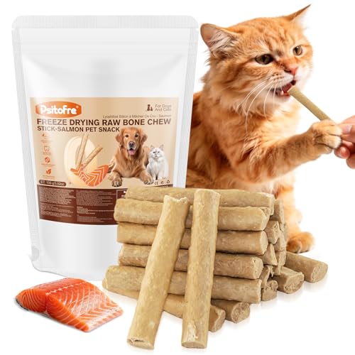 3.52oz Freezed Dried Cat Teething Sticks, Cat Chew Stick for Dental Care, Salmon Chicken Flavour Cats Treats, Feline Freshens Breath Snacks
