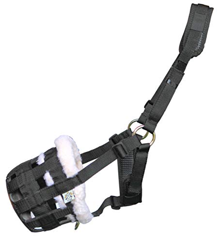 T TEKE Nano-Duro II Deluxe Pferd Weiden Maulkorb mit Fleece Pelz Futter, voll einstellbare Neopren Kissen Halter