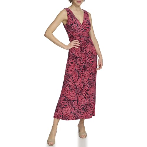 Image of Tommy Hilfiger Women's Sleeveless Surplice Neck Jersey A-Line Midi Dress