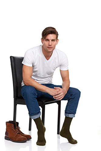Yacht & Smith 6 Pairs Of Mens Military Grade Thick Padded Terry Lined Cotton Socks, Ribbed, Dry Wicking, Heavy Duty Crew Sock Green #TOP1