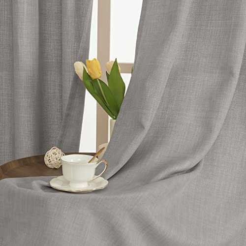 Image of LAMIT Natural Linen Curtains for Bedroom, 84 Inch Faux Linen Textured Sheer Light Filtering Privacy Drapes Grommet Window Panels for Living Room, Set of 2 Panels, 52 x 84 Inch, Grey