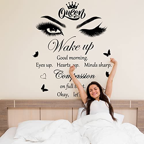 Inspirational Quotes Wall Decals Vinly Beauty Eyes Eyelash Wall Sticker Motivational Phrase Wall Decal Removable Positive Lettering Saying Sticker For Women Girls Bedroom Living Room Bathroom Decor #TOP3