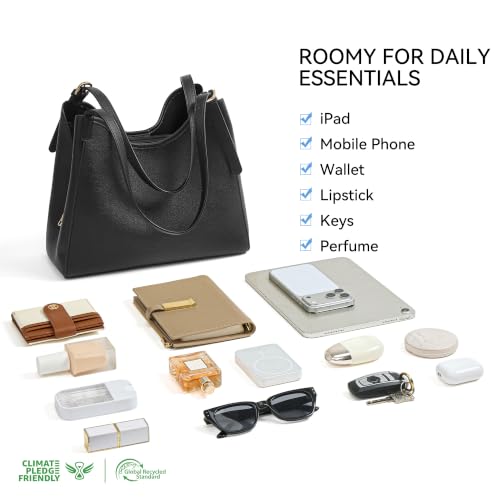 Image of BOSTANTEN Shoulder Bag for Women, 3-Compartment Leather Purses and Handbags | Pebbled Leather, Adjustable Strap, Scarf Included, Roomy, Office to Weekend