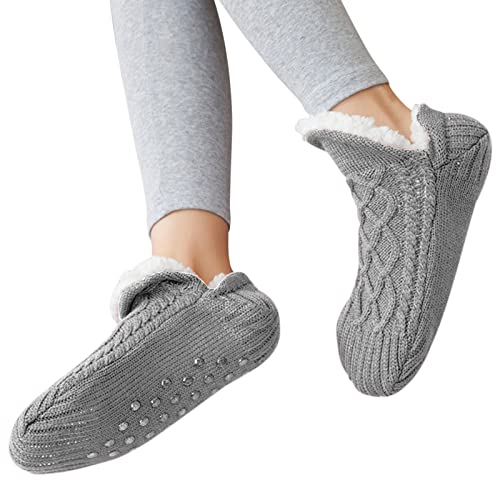 Shujin Chausson Chaussette Homme Femme Pantoufle Maision Slipper Antidérapantes Hiver Chaud Douce Polaire Epaisse Thermique Chaussette De Sol Peluche (Gris,35/39 EU)