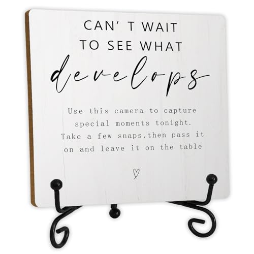SkipTiger Wedding Signs, Can't Wait To See What Develops Wood Desk Sign Plaque,Wedding Signs For Ceremony And Reception,Wedding Reception Signs,Wedding Party Decorations,5x5 Inches