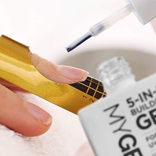Mylee 5 in 1 Builder Base Strengthening Gel 15ml, UV/LED Nail Polish Coat for Hard Strong Nails Tips & Extensions, For Nail Art Decoration, Decals & Jewels, Professional Manicure Repair (All Shades)