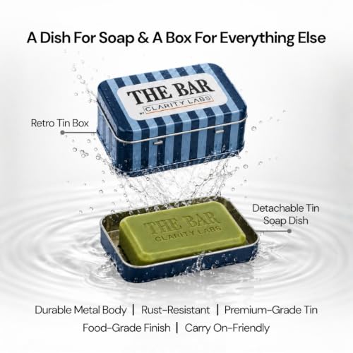 Image of Clarity Labs Muscle Relief Soap Bar 75g Single Bar With Collectible Tin Box, Active Blend Peppermint & Camphor Oil For Anti Bacterial, Anti Odor & Reduces Post Workout Soreness & Stiffness For Men & Women