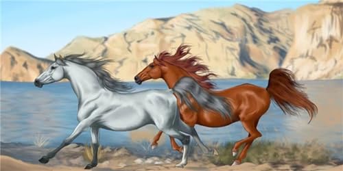 Diamond painting montagne et grand kit de broderie diamant cheval adulte YF-9163