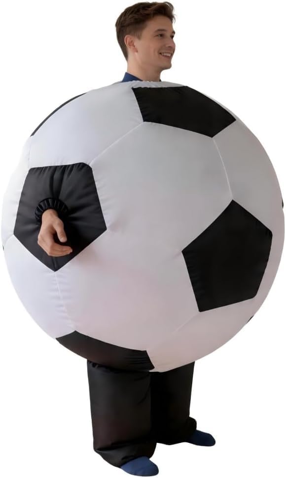 Inflatable Soccer Ball Costume for Adults, Blow Up Football Bodysuit for Sports Themed Party, Carnival, Halloween, Holiday Events