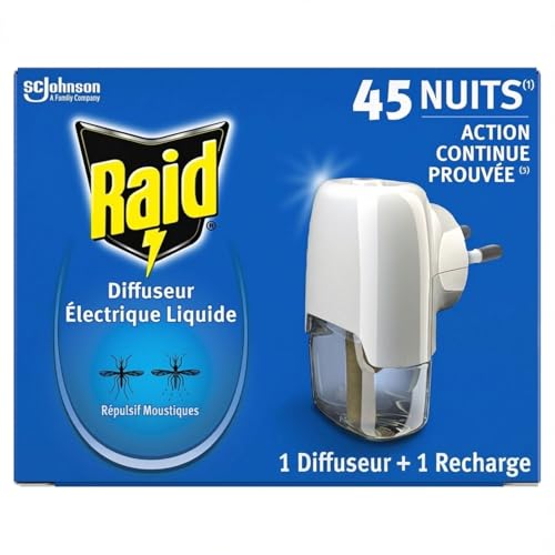 Raid Diffuseur Électrique Liquide Répulsif Moustiques et Moustiques Tigres 45 Nuits - 1 Diffuseur...