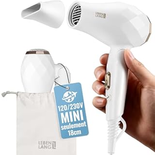 LEBENLANG Seche cheveux voyage pliable petit - 1000W & Double tension & Sac de voyage avec buse de coiffage inclus I Sèche cheveux ionique Hair dryer I Mini sechoir cheveux Séche cheveux leger