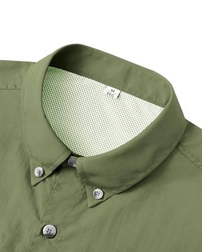 Image of Alimens & Gentle Short Sleeve Fishing Shirt Wicking Fabric Sun Protection Casual Button Down Shirts