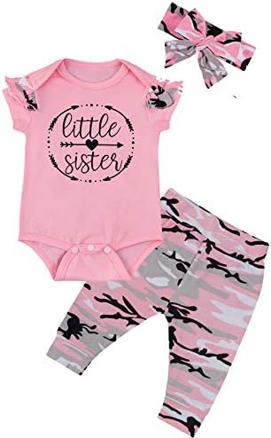 Kewlent Baby Girl Pink Camo Clothes Little Sister Outfit Camouflage Pants Set (Pink02, 3-6 Months)