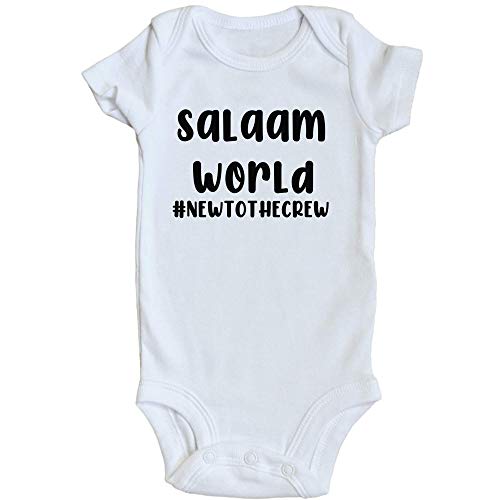 TwentyFourDoves Salaam World Baby Bodysuit, New to the Crew, Eid Mubarak, Muslim Baby Gift (0-3 Months)