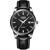 LIGE Mens Watches Waterproof Analogue Gents Vintage Quartz Business Black Leather Wrist Watch for Men with Date - Suitable as a Gift for Men (Black)