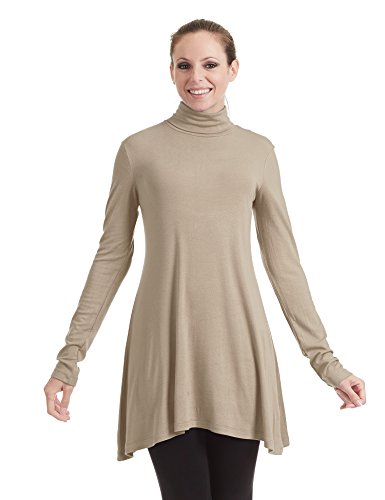Come Together California Ctc Wt992 Womens Long Sleeve Turtleneck Sweater Tunic With Various Hem S Taupe #TOP4