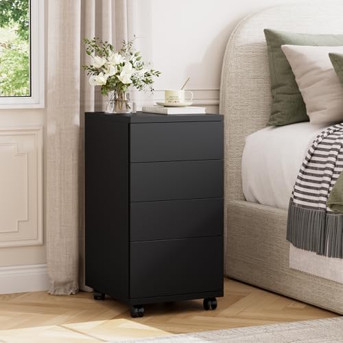 Miniatura 7 de Hocsok Cajonera De Oficina, Mueble Auxiliar Móvil Debjo De La Mesa, Soporte De Impresora Con 4 Cajones Y 4 Ruedas Universales, Madera, Negro