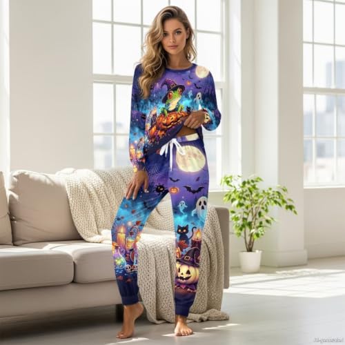 Image of Women's 2 Piece Printed Pajama Set Long Sleeve Sleepwear Set with Long Pants Casual Lounge Sets with Pocket