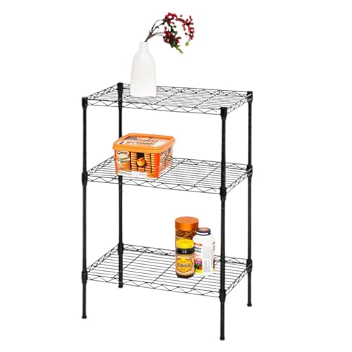 Image of Premium Heavy-Duty 3-Tier Black Metal Wire Storage Rack Shelf Organizer | Adjustable Multipurpose Freestanding Shelving Unit for Home, Office, Kitchen | Size 14 inch D x 30 inch W x 48 inch H Inch