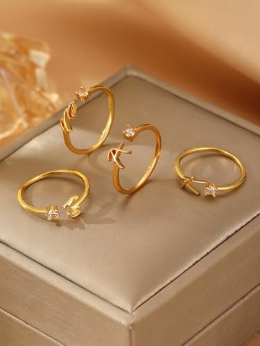 1 PC Ring for Women, Durable Finger Rings, Layered Stackable Ring, Fidget Ring Anxiety Ring, Letter Initial Star Moon Designs for Jewelry Accessories2