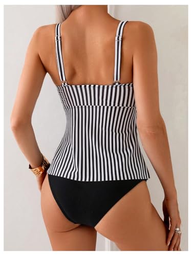 Verdusa Women's 2 Piece Striped Tankini Swimsuits Twist V Neck Camisole Tops with Bottom Bathing Suits2