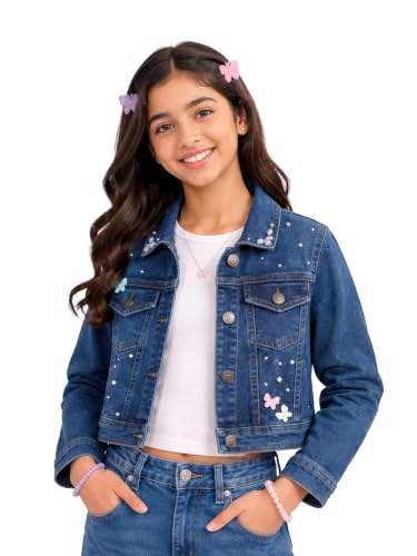 Image of Girls Full Sleeve Solid Crop Denim Jacket