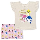 Nickelodeon Baby Shark Girls’ 2 Piece T-Shirt and Short Pants Set for Infant and Toddlers - Beige/Pi