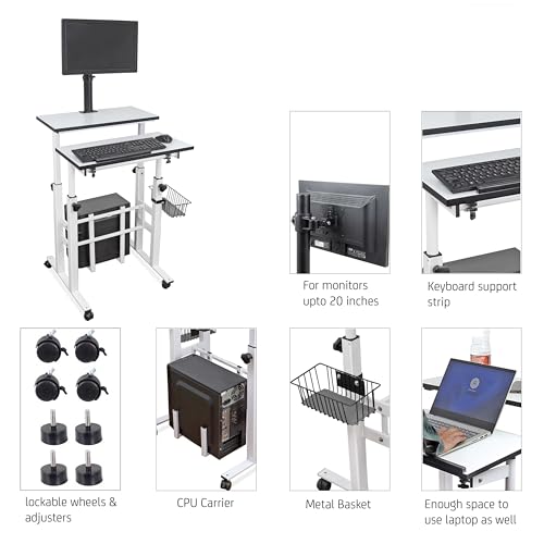 Image of Isomars Computer /Laptop Table with Adjustable Height & Angles, Sit Stand Table, Computer Desktop Workstation with Fixed Monitor Mount - Useful for Using Gadgets Like Desktop, Laptop, etc. (White)