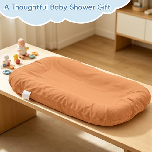 Image of Baby Lounger for Newborn 0-12 Months,100% Cotton Breathable Infant Lounger, Baby Shower Gift, Portable Lightweight Baby Nest for Home & Travel(Caramel Brown)
