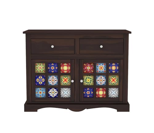 Image of Sheesham Wood Sideboard Cabinet for Living Room - Solid Wooden Storage Cabinet with 2 Drawers & 4 Shelves - Multipurpose Sideboard for Bedroom Dining & Home Furniture (Jack)