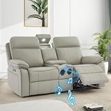 Neptane Power Reclining Loveseat with LED Reading Light/Storage Drawer/Bluetooth Speakers, Power Loveseat Recliner Sofa Wall Hugger Reclining Loveseat with Outlets(Grey, 2 Seat with Console)