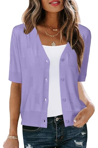 Image of Arach&Cloz Women's Lightweight Spring Summer Business Casual Cropped Short Sleeve Cardigan