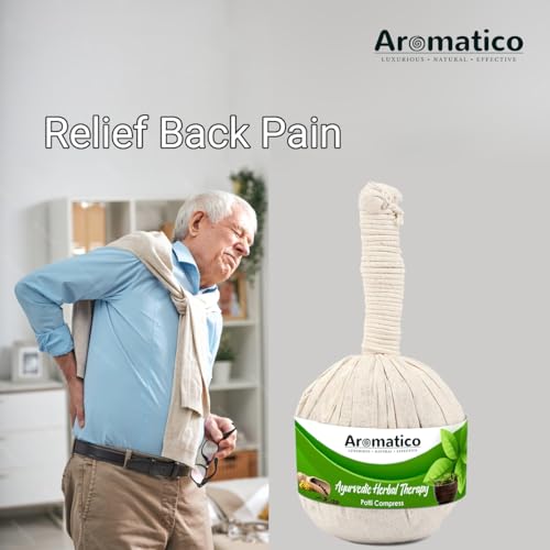 Image of AROMATICO Ayurvedic Herbal Potli with 17 ancient herbs. Helps with Pain Relief, Post-Workout Recovery & Muscle Relaxation. For Men & Women. 200gm Pack of 2