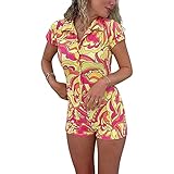 Women Jumpsuit Solid Color Short Sleeve Combi Bodysuits Bodycon Sexy Romper Overalls Shorts Y2K Play