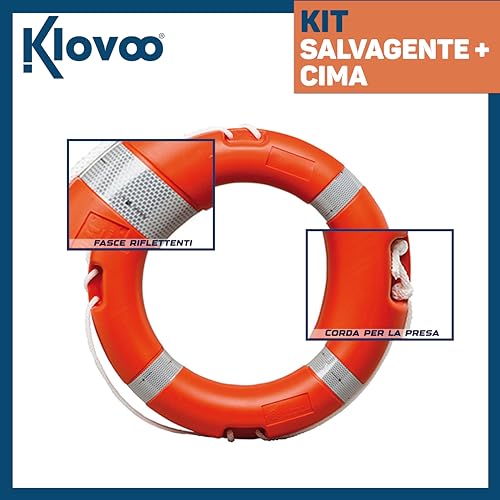 Klovoo Rettungsring mit Schwimmleine, Solas- und Med-zugelassen und Zertifiziert – RI.NA-Zertifiziert – für Nautik, Boot, Beiboot