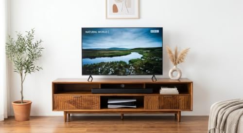 Image of Solid Sheesham Wooden TV Unit for 43 Inch TV, Wooden TV Cabinet for Living Room 43+ inch with 2 Drawers & Open Shelves, TV Stand for Living Room, Media, Entertainment Center (Matee Honey)