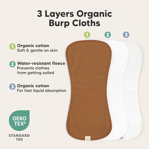 Image of Organic Burp Cloths Baby Boy & Girl, 5-pack Cotton Burp Rags (Basic) | Super Absorbent Cotton Burping Cloths for Babies, Soft, Plush, Newborn, Infant Towels, Milk Spit Up Rags, Large 21x10