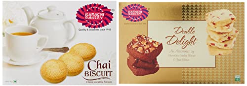 Image of Karachi Bakery Chai Biscuit, Double Delight Fruit Biscuit with Chocolate Cashew, 400 Grams Each