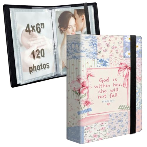 Image of Photo Album 4x6 120 Photos with Strong Elastic Band, Floral Collage | Large Capacity Premium Leather Picture Album, Portable Wallet Albums Photo Book for Family Anniversaries Wedding Baby