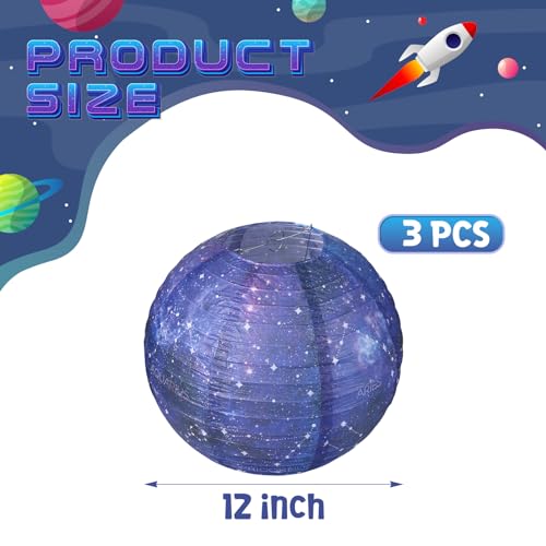 3pcs Galaxy Paper Lanterns with Constellation, 12 inch Space Party Decor, Galaxy Themed Paper Lanterns for Galaxy Party Decorations Party Birthday Room Decorations
