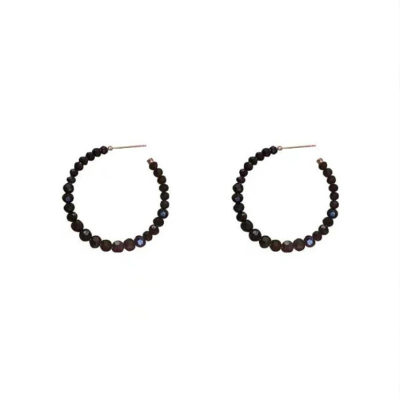Pendientes de cristal negro en forma de C coreana retro para mujer 7