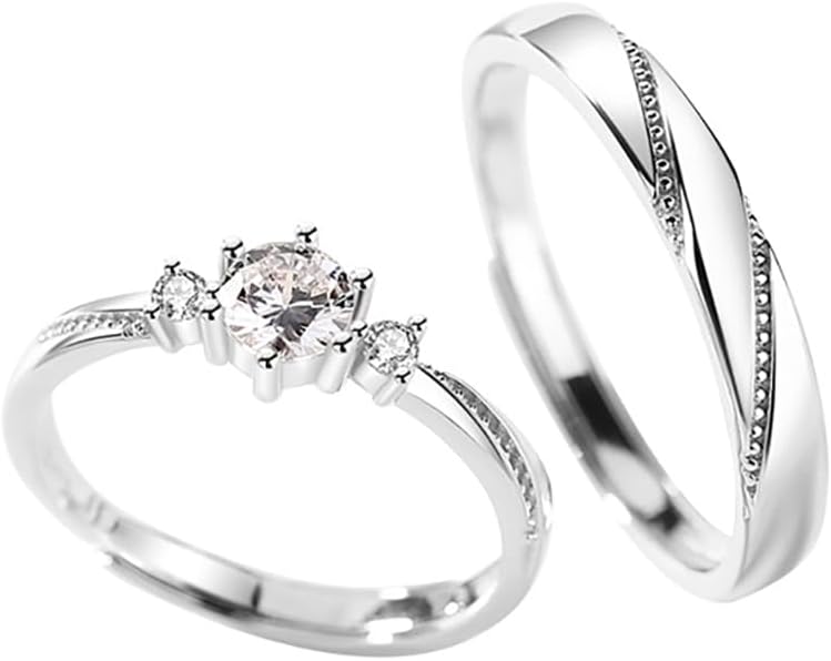 HOOTO Matching Rings for Couples 925 Sterling Silver Adjustable Matching Rings for Lover Engagement Wedding Ring Sets for Him and Her
