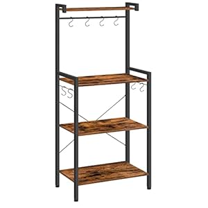 HOOBRO Kitchen Unit with Worktop, Tall Microwave Oven Stand Shelf, Baker’s Rack, Kitchen Shelves Free Standing, Utensils Utility Storage Rack, Industrial, for Living Room, Rustic Brown EBF04HB01