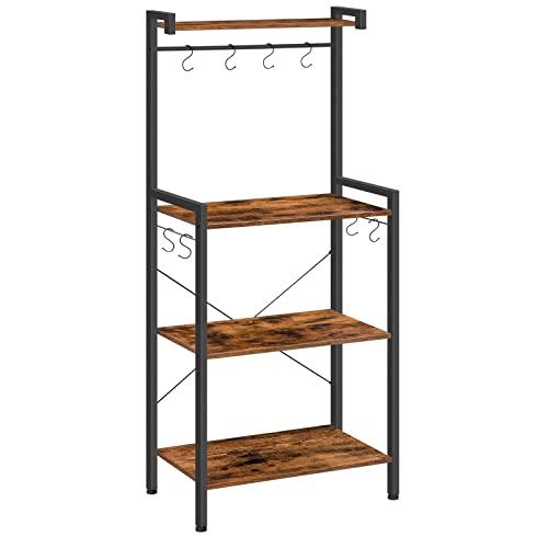 HOOBRO Kitchen Unit with Worktop, Tall Microwave Oven Stand Shelf, Baker's Rack, Kitchen Shelves Free Standing, Utensils Utility Storage Rack, Industrial, for Living Room, Rustic Brown EBF04HB01