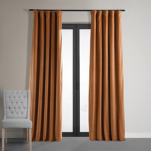 HPD Half Price Drapes Signature Velvet Thermal Blackout Curtains for Living Room 120 Inch Long (1 Panel) Rod Pocket Insulated Blackout Curtains for Bedroom Window Curtains, 50W x 120L, Burnt Pumpkin
