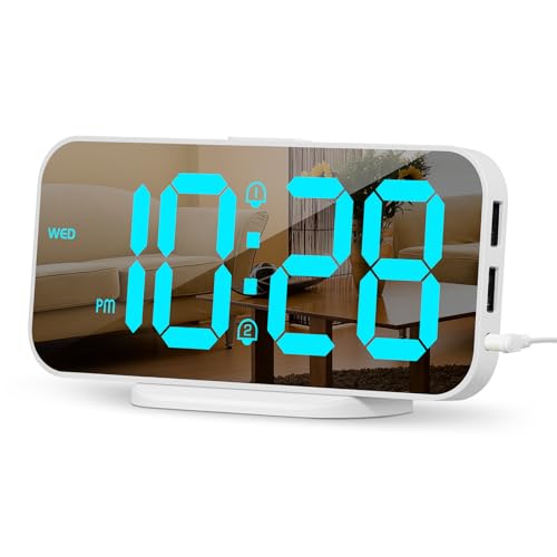ALANAS Slim Digital Alarm Clock, Big Mirror Display with Dual USB Charger Ports - image 1