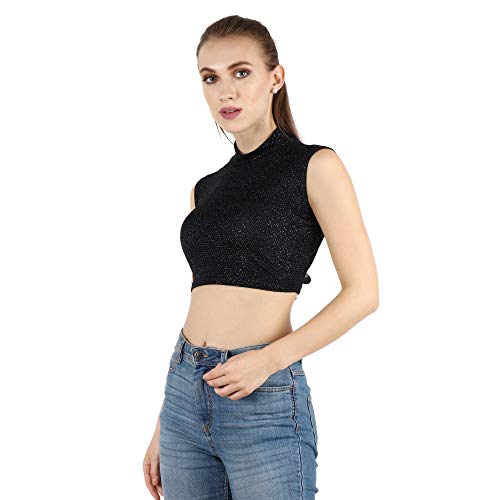 Image of POPWINGS Solid Casual Sleeveless Regular-Fit Crop Tops for Women with Front Chain| Crop Tops for Women Stylish Western Summer Wear