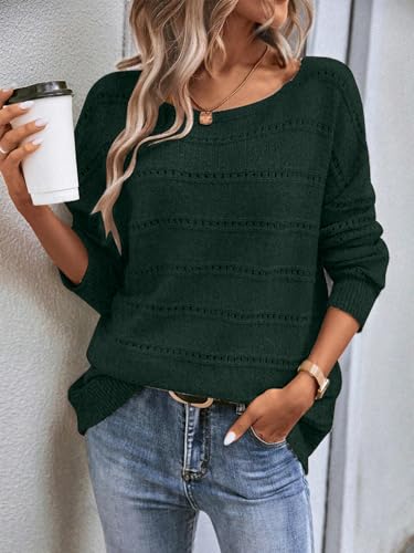 Image of Women's Sweater Soft Boat Neck Long Sleeve Oversized Sweaters Crochet Pullover Knit Tops