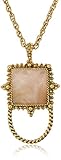 1928 Jewelry Womens Gold-Tone Semi-Precious Rose Quartz Square Eyeglass/Badge Holder Pendant Enhancer, Pink, 30