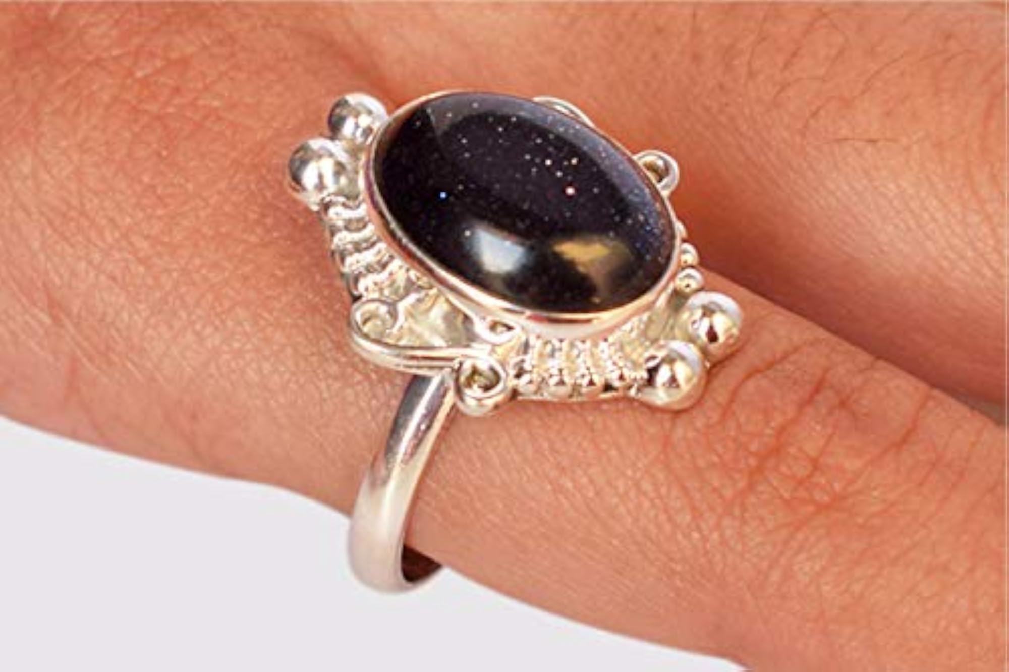 Blue Sunstone Oval Gemstone 925 Sterling Silver Bridal Ring